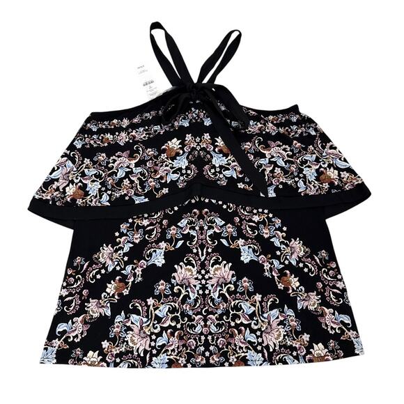 WHBM White House Black Market Floral Black Halter Top Size Women's Small NWT - Picture 2 of 3